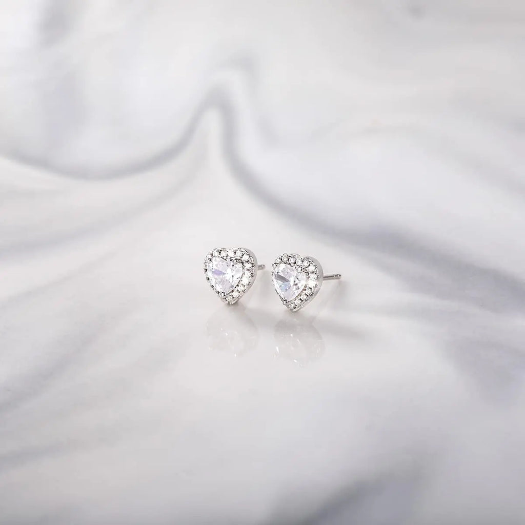 EAMTI 925 Sterling Silver Stud Earrings for Women Emerald Hear Cut Cubic Zirconia CZ Stud Earrings Hypoallergenic