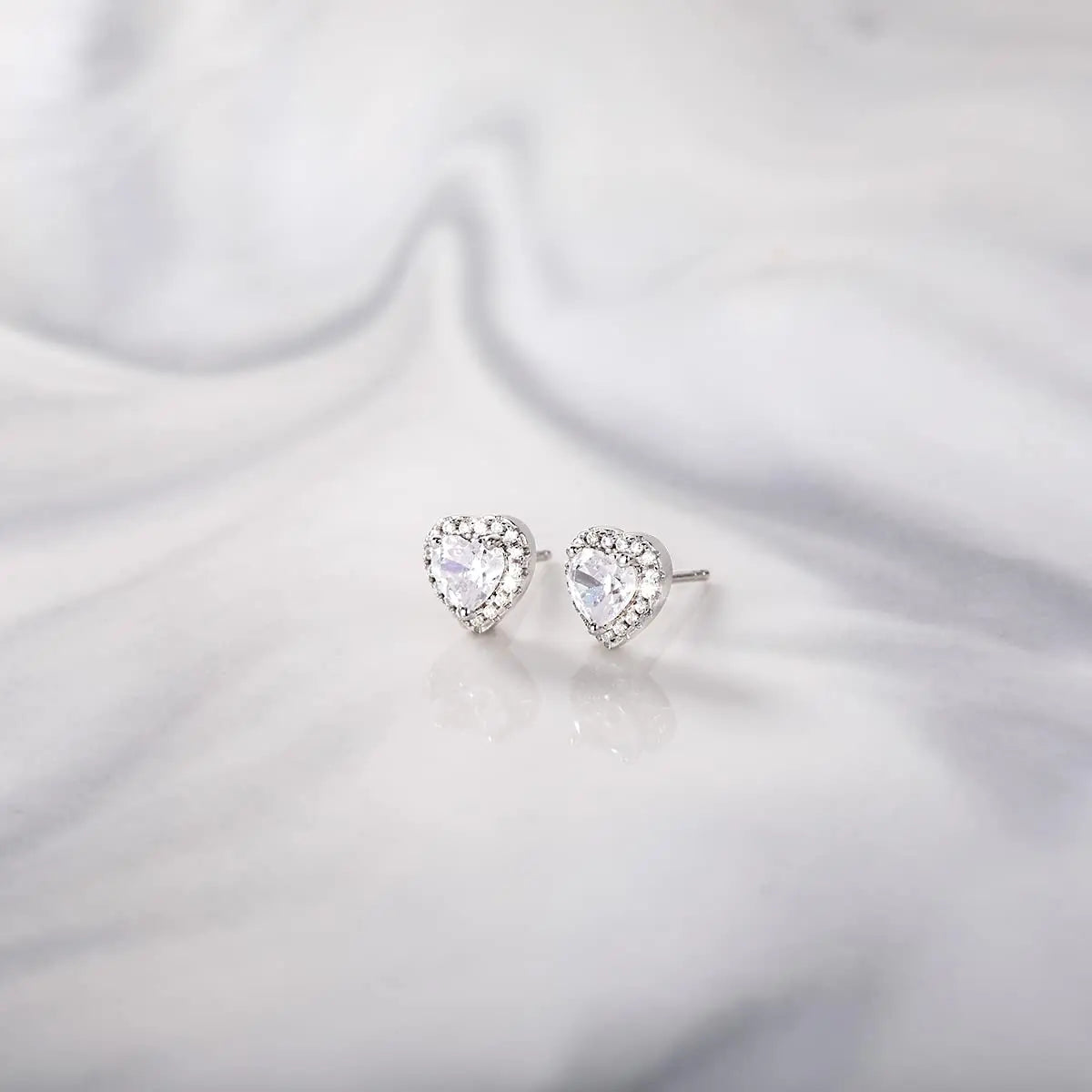 EAMTI 925 Sterling Silver Stud Earrings for Women Emerald Hear Cut Cubic Zirconia CZ Stud Earrings Hypoallergenic