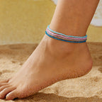 Bohemia Multilayer Rice Bead Anklet Set for Women Fashion Starfish Pendant Anklets Summer Sandy Beach Ankle Chain on Leg Jewelry