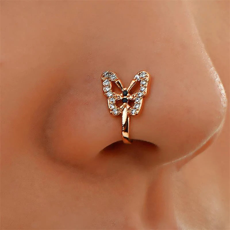 Personalized U-Shaped Diamond-Studded Butterfly European and American Non-Hole Nose Clip