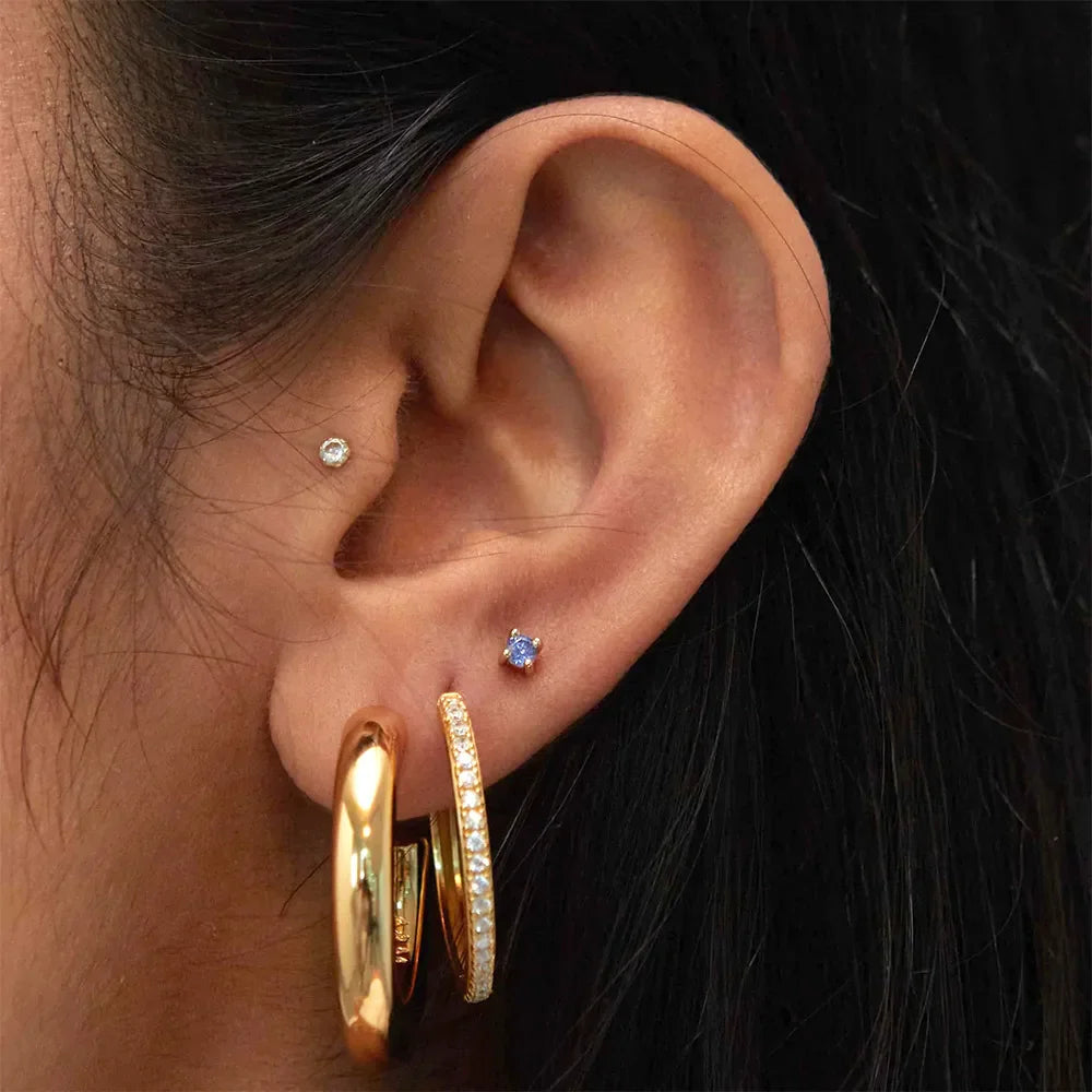 Birthstone Stud Earrings for Women — 925 Sterling Silver, 18K Gold Plated, Mini CZ