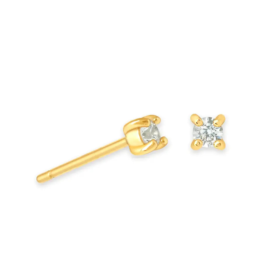 Birthstone Stud Earrings for Women — 925 Sterling Silver, 18K Gold Plated, Mini CZ