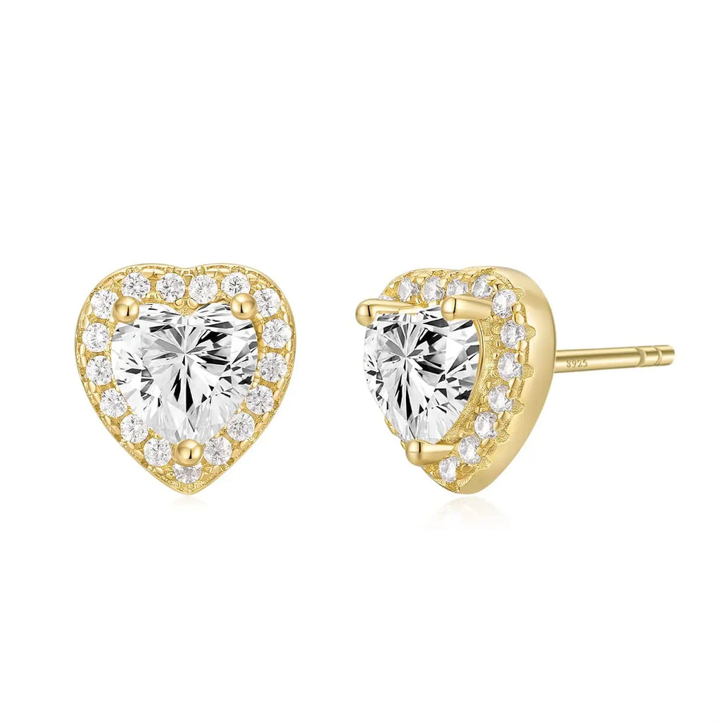 EAMTI 925 Sterling Silver Stud Earrings for Women Emerald Hear Cut Cubic Zirconia CZ Stud Earrings Hypoallergenic