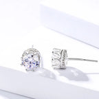 Crown Stud Earrings for Women — 1 Carat CZ, 925 Sterling Silver, Rhodium Plated