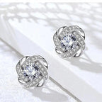 Glittering Gold Spiral Floral Crystal Stud Earrings - Delicate, Sparkling Floral Design