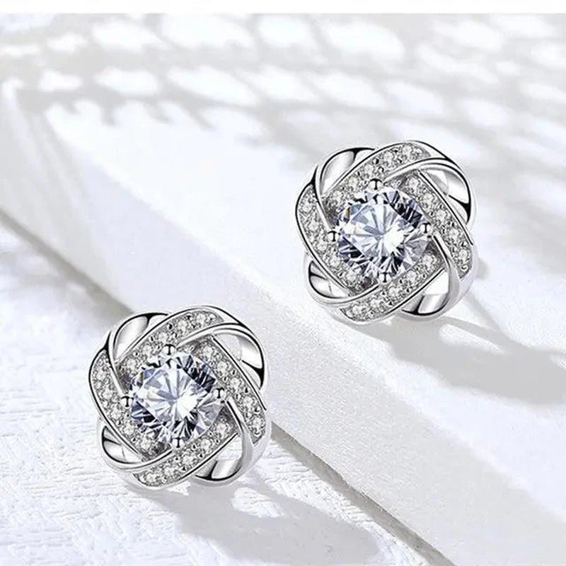 Glittering Gold Spiral Floral Crystal Stud Earrings - Delicate, Sparkling Floral Design