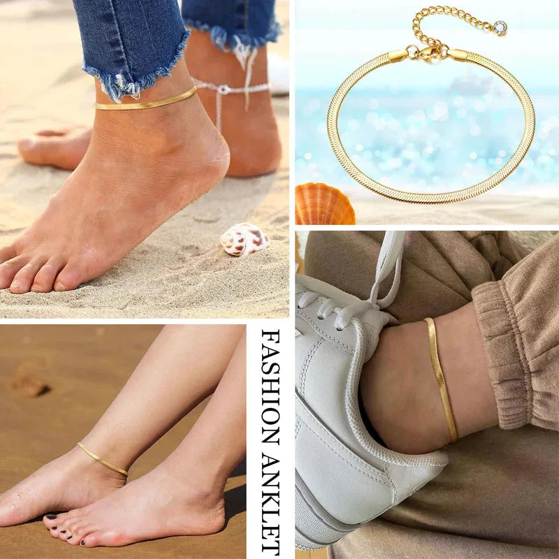 Snake Chain Anklet for Women Girls Adjustable Summer Beach Chain Anklet Bracelet Mother'S Day Gifts Stainless Steel Not Allergic