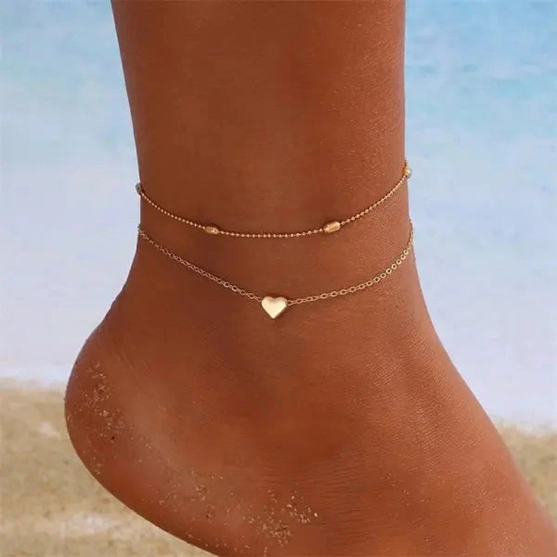 Bohemia Multilayer Rice Bead Anklet Set for Women Fashion Starfish Pendant Anklets Summer Sandy Beach Ankle Chain on Leg Jewelry