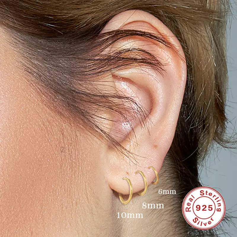 Thin Silver Huggie Earrings for Women — 925 Sterling Silver, Minimalist, Hypoallergenic
